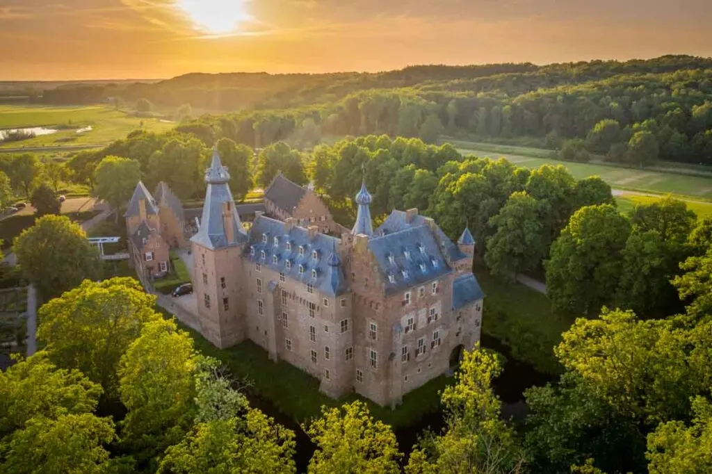 Sunset aerial at Doorwerth Castle