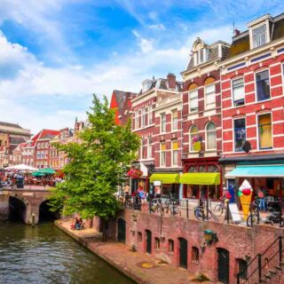 Traditional houses on the Oudegracht (Old Canal) in center of Utrecht, Netherlands.