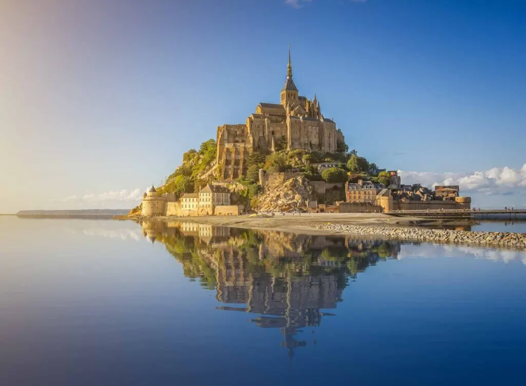 Beautiful panoramic view of famous Le Mont Saint-Michel island, Normandy, northern France