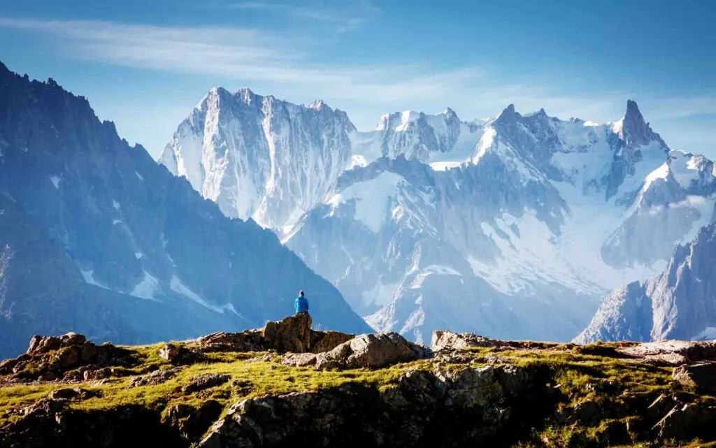 Views of the Mont Blanc glacier with Lac Blanc (White Lake), France