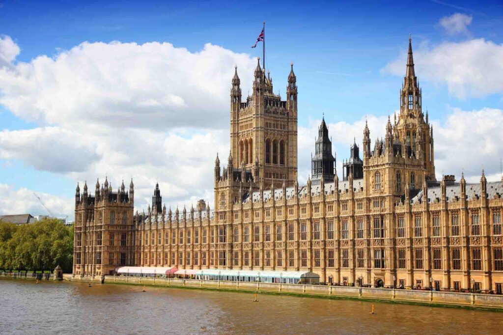 Palace of Westminster and river Thames, London