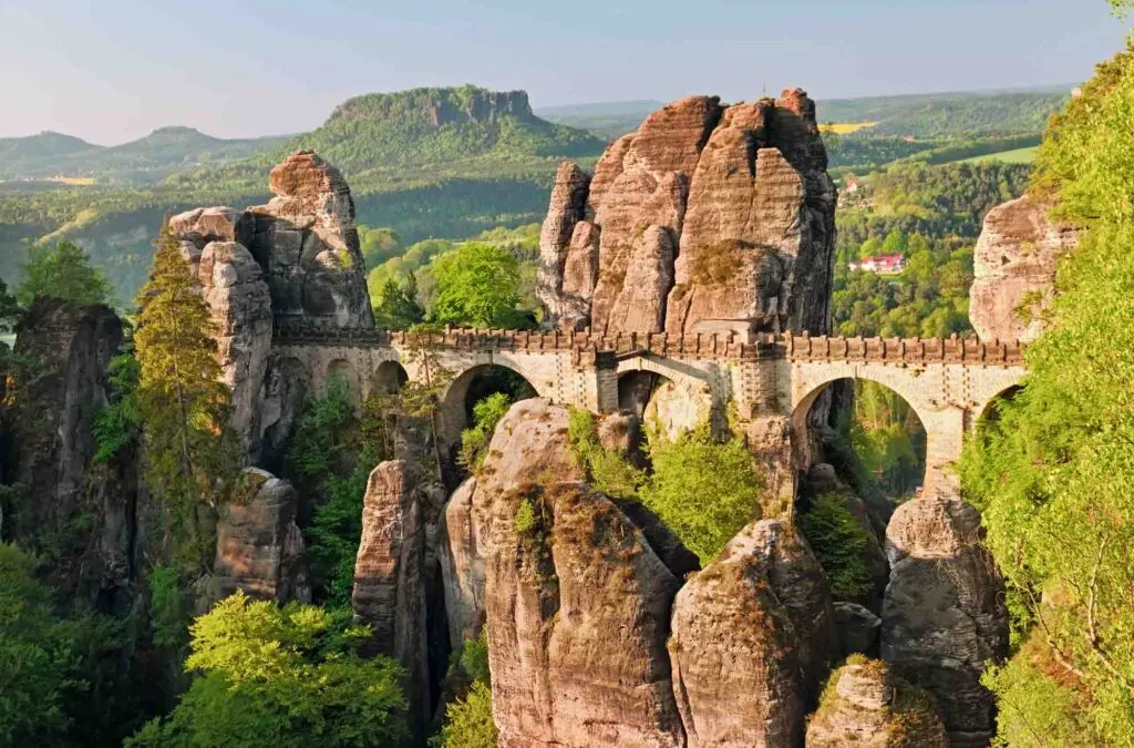 The Bastei Bridge in the Saxon Switzerland National Park, Germany