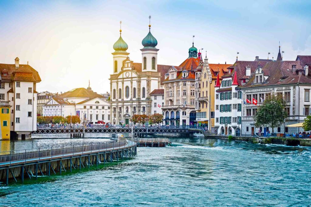 Cityscape of Lucerne in the evening, Switzerland