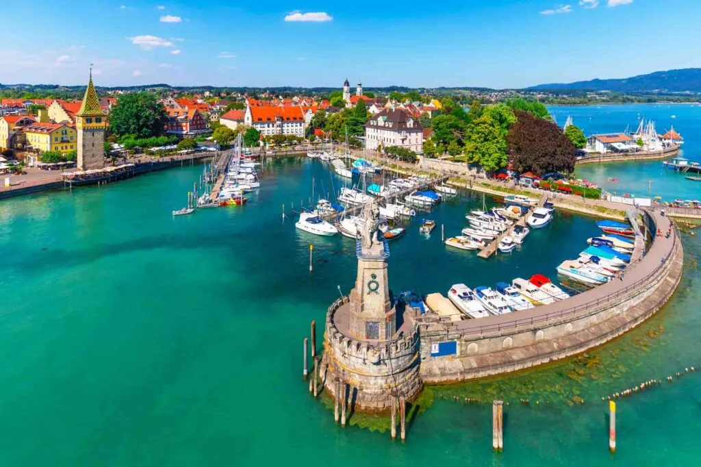 Old Town pier in Lindau, Bodensee or Constance Lake, Germany