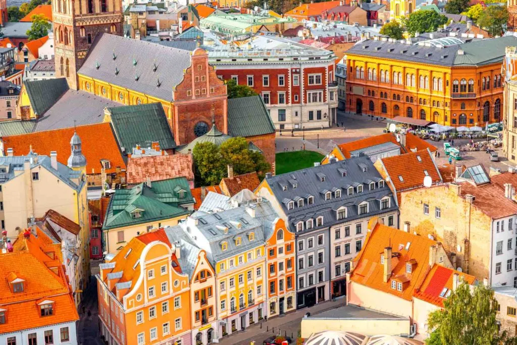Colorful buildings in Riga city, Latvia
