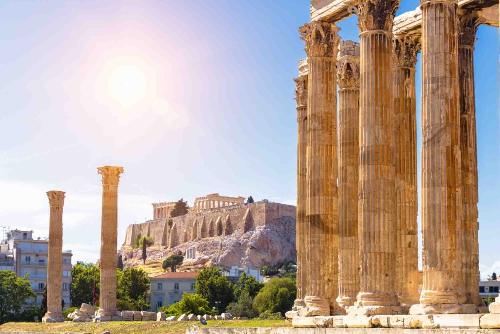 Zeus temple overlooking Acropolis in Athens, Greece