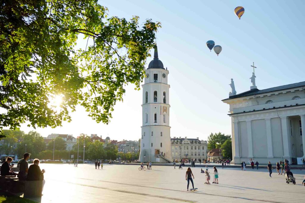 The Cathedral Square, main square of the Vilnius Old Town, Vilnius, Lithuania