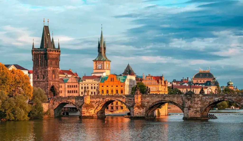 colorful sunset view on Prague, Czech Republic