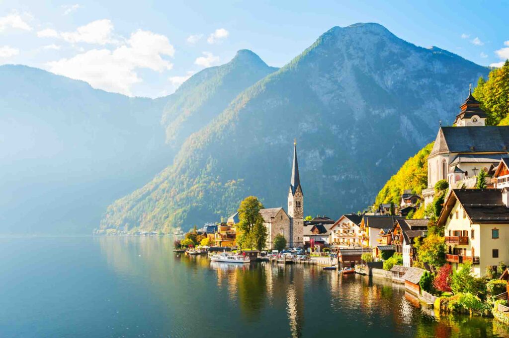 Hallstatt village by the lake in Austrian Alps