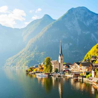 Hallstatt village by the lake in Austrian Alps