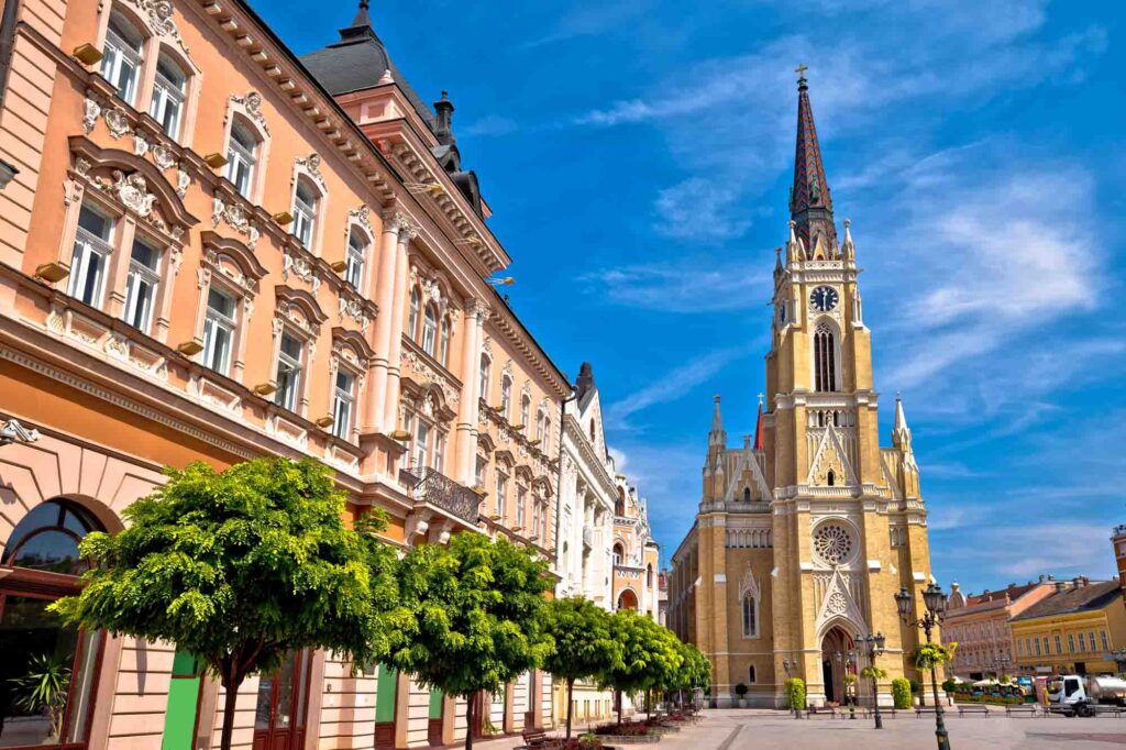 Novi Sad square and architecture street view, Vojvodina region of Serbia