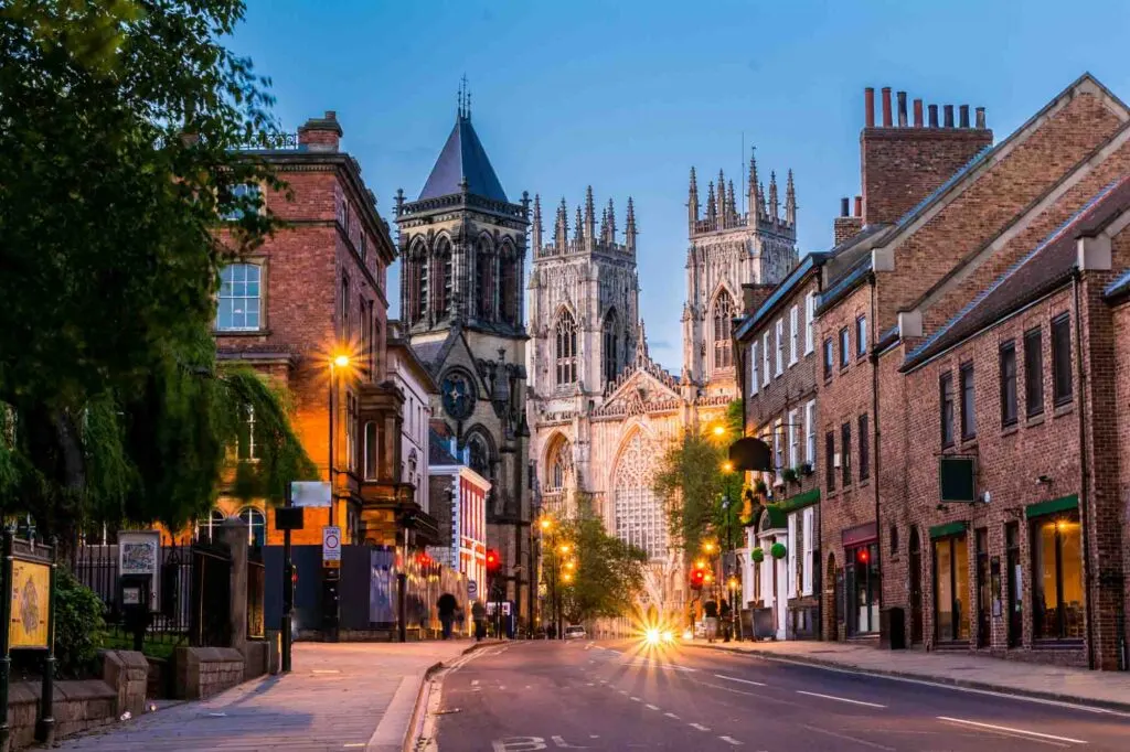 York, evening cityscape view with York Minster in the background. England, United Kingdom