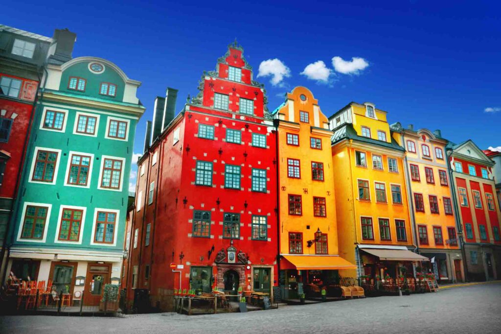 Colorful houses in Stockholm, Sweden