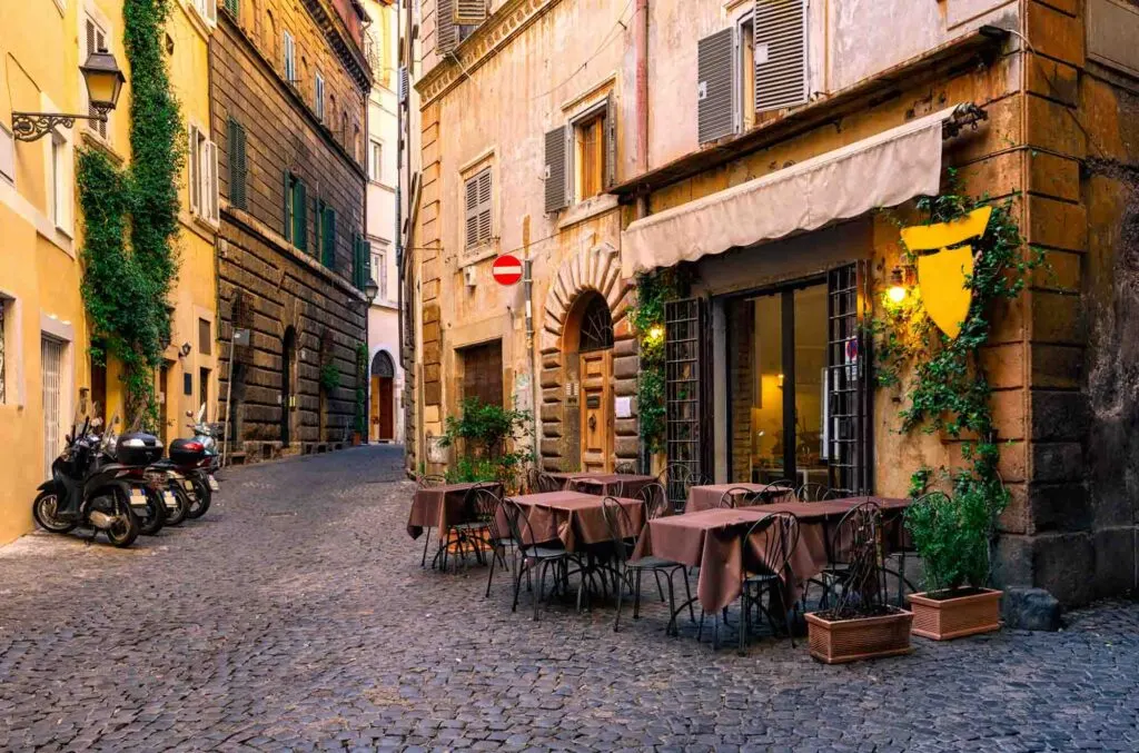 View of old cozy street in Rome, Italy