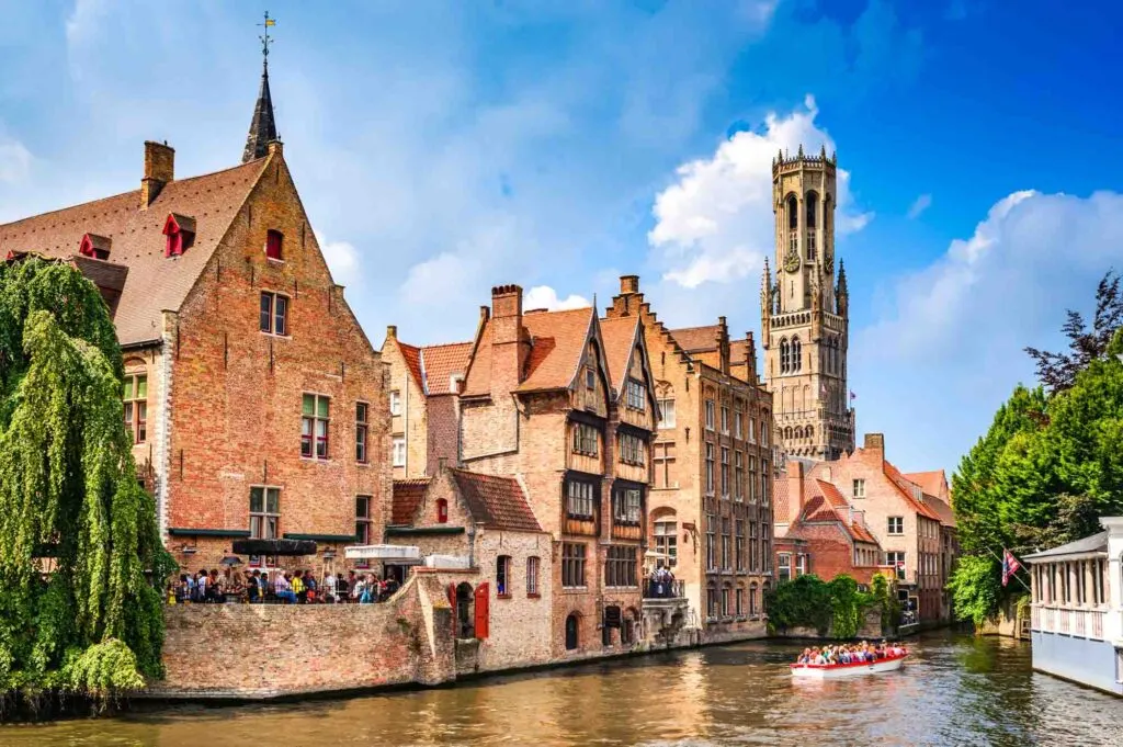 Scenery with water canal in Bruges, Belgium