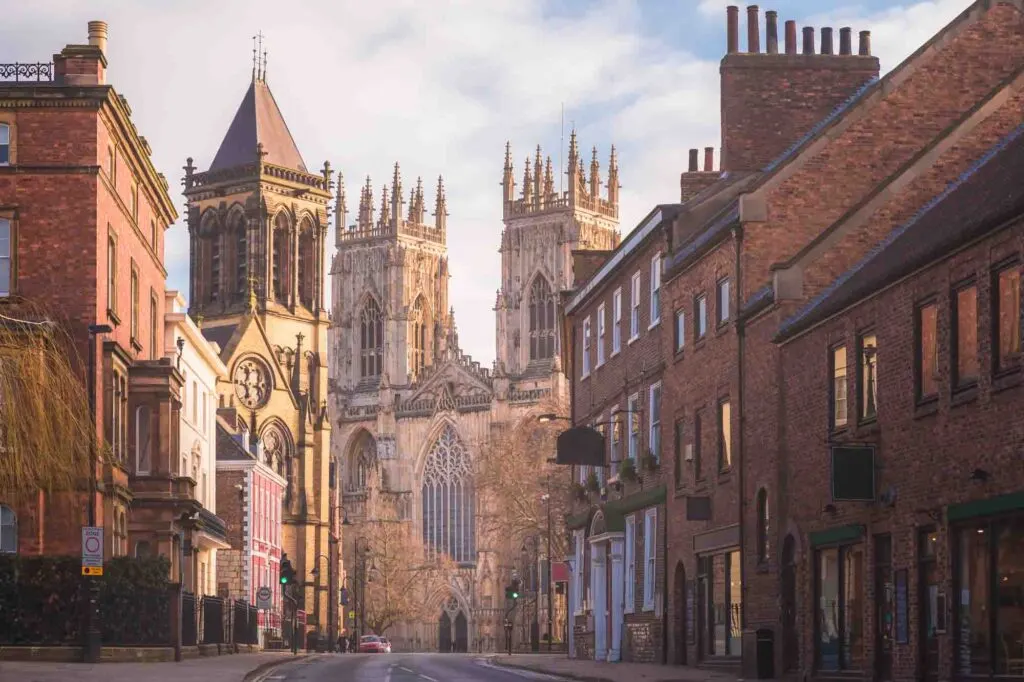 Historic old town of York and York Minster Cathedral in Yorkshire, England, UK.