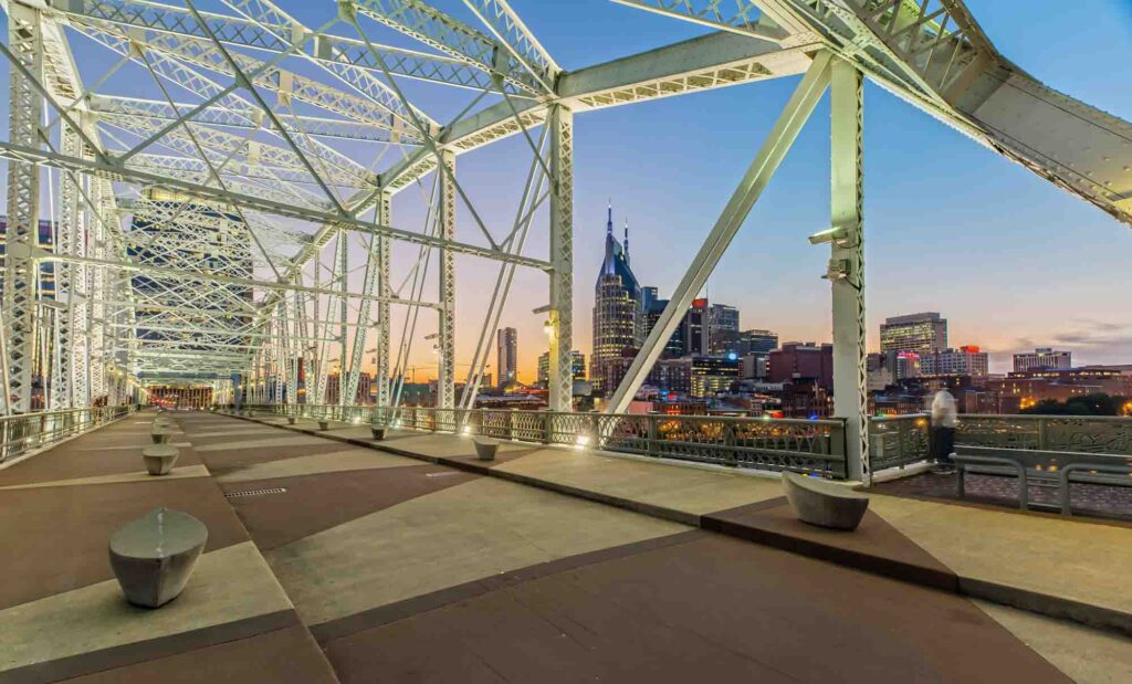 Nashville Skyline from John Seigenthaler Pedestrian Bridge, Tennessee